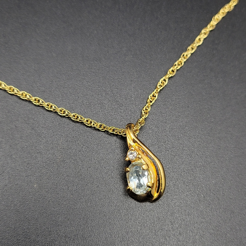 Gold-Tone Teardrop Pendant Necklace with Light Blue Stone